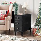 Table d'appoint étroite en bois massif marron foncé / marron clair / noir avec 3 tiroirs – 1 pièce ou 2 pièces