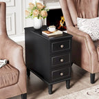 Table d'appoint étroite en bois massif marron foncé / marron clair / noir avec 3 tiroirs – 1 pièce ou 2 pièces