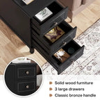 Table d'appoint étroite en bois massif marron foncé / marron clair / noir avec 3 tiroirs – 1 pièce ou 2 pièces