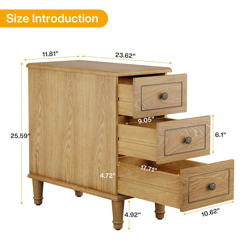 Table d'appoint étroite en bois massif marron foncé / marron clair / noir avec 3 tiroirs – 1 pièce ou 2 pièces