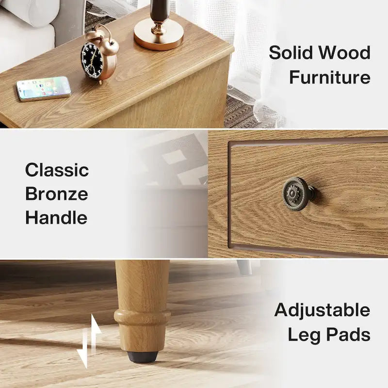 Table d'appoint étroite en bois massif marron foncé / marron clair / noir avec 3 tiroirs – 1 pièce ou 2 pièces