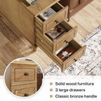 Table d'appoint étroite en bois massif marron foncé / marron clair / noir avec 3 tiroirs – 1 pièce ou 2 pièces