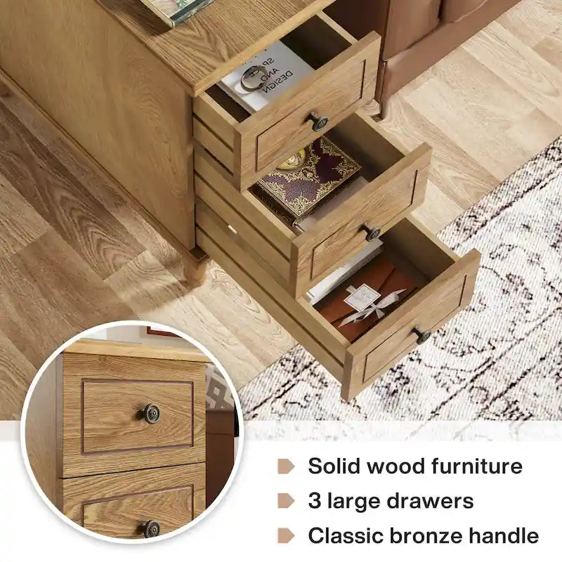 Table d'appoint étroite en bois massif marron foncé / marron clair / noir avec 3 tiroirs – 1 pièce ou 2 pièces
