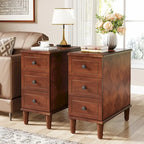 Table d'appoint étroite en bois massif marron foncé / marron clair / noir avec 3 tiroirs – 1 pièce ou 2 pièces