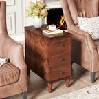 Table d'appoint étroite en bois massif marron foncé / marron clair / noir avec 3 tiroirs – 1 pièce ou 2 pièces