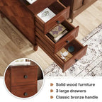 Table d'appoint étroite en bois massif marron foncé / marron clair / noir avec 3 tiroirs – 1 pièce ou 2 pièces