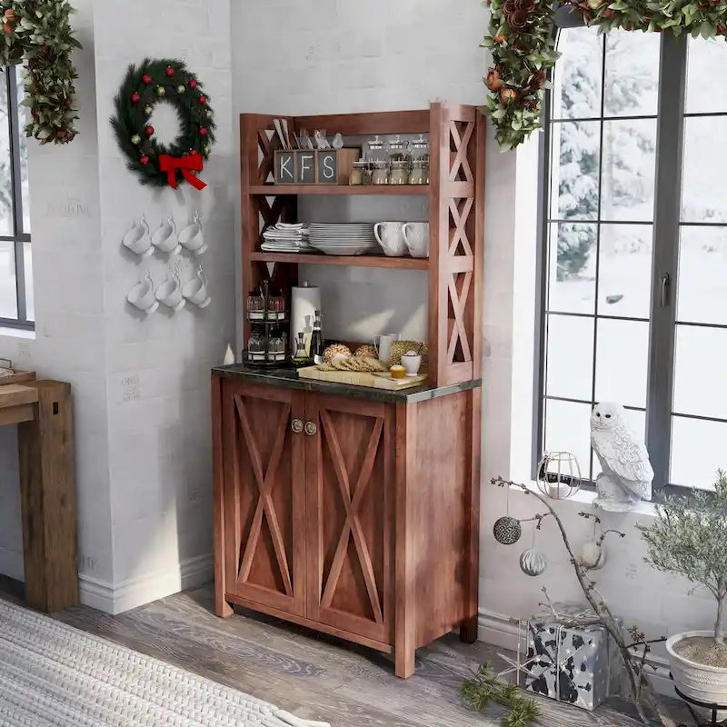 Yeer Rustic Walnut Wood Multi-storage Hutch by Furniture of America