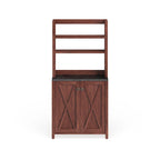 Vaisselier de ferme vintage en MDF Noyer avec plateau en faux marbre, armoire en croisillons et étagères ouvertes – Simple