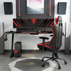 Bureau de jeu en fibre de carbone noire avec lumières LED, ports USB et support de contrôleur – 67,5 po de largeur