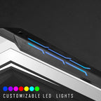 Bureau de jeu en fibre de carbone noire avec lumières LED, ports USB et support de contrôleur – 67,5 po de largeur