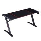 Bureau de jeu en fibre de carbone noire avec lumières LED, ports USB et support de contrôleur – 67,5 po de largeur