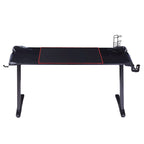 Bureau de jeu en fibre de carbone noire avec lumières LED, ports USB et support de contrôleur – 67,5 po de largeur