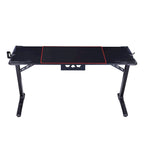 Bureau de jeu en fibre de carbone noire avec lumières LED, ports USB et support de contrôleur – 67,5 po de largeur