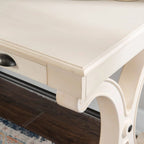 Bureau à 3 tiroirs en placage de bouleau gris et MDF avec pieds en X et poignées en bronze antique – Simple