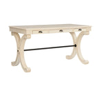 Bureau à 3 tiroirs en placage de bouleau gris et MDF avec pieds en X et poignées en bronze antique – Simple