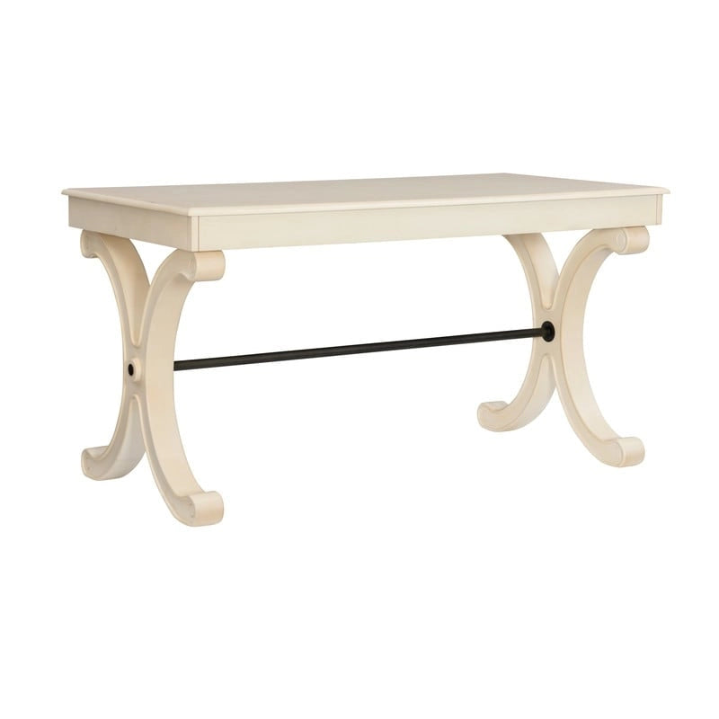 Bureau à 3 tiroirs en placage de bouleau gris et MDF avec pieds en X et poignées en bronze antique – Simple