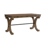 Bureau à 3 tiroirs en placage de bouleau gris et MDF avec pieds en X et poignées en bronze antique – Simple