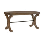 Bureau à 3 tiroirs en placage de bouleau gris et MDF avec pieds en X et poignées en bronze antique – Simple