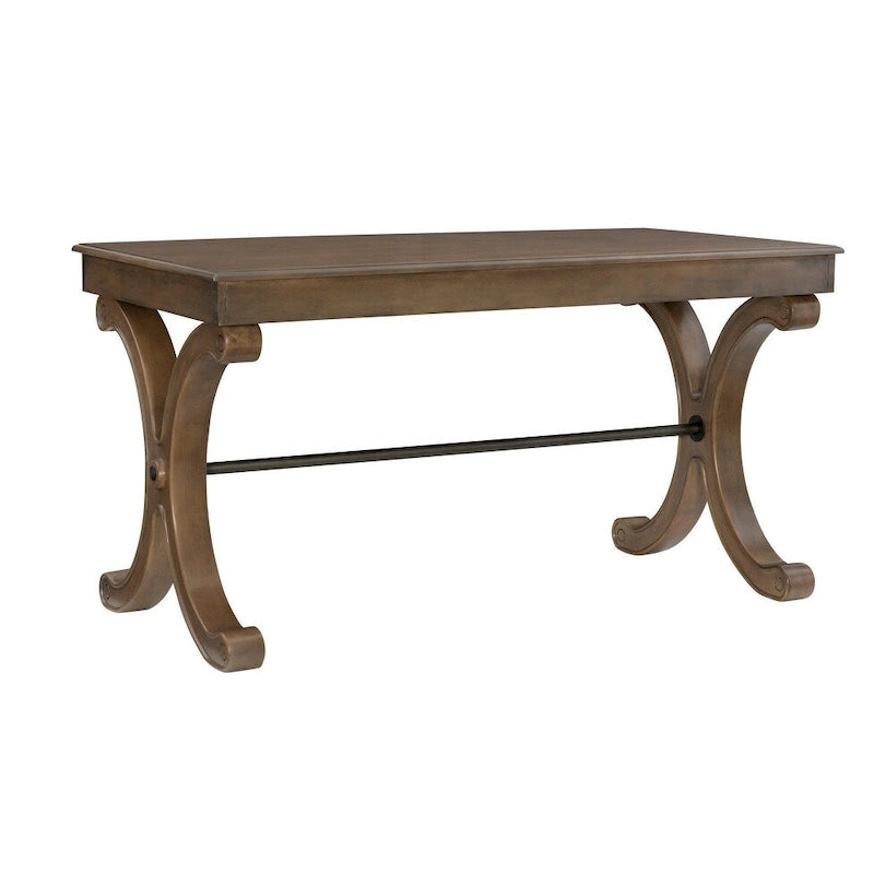 Bureau à 3 tiroirs en placage de bouleau gris et MDF avec pieds en X et poignées en bronze antique – Simple