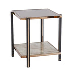 Table d'appoint Champagne et Verre Fumé avec Plateau Inférieur en Faux Marbre – Simple