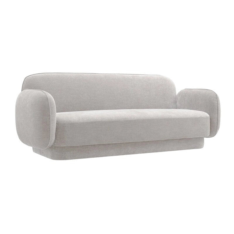 Canapé 3 places en velours texturé gris pierre / marron chocolat / bleu marine avec cadre en pin – 215,1 cm