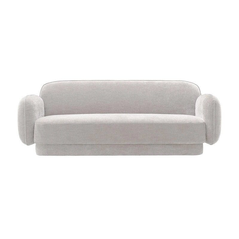 Canapé 3 places en velours texturé gris pierre / marron chocolat / bleu marine avec cadre en pin – 215,1 cm