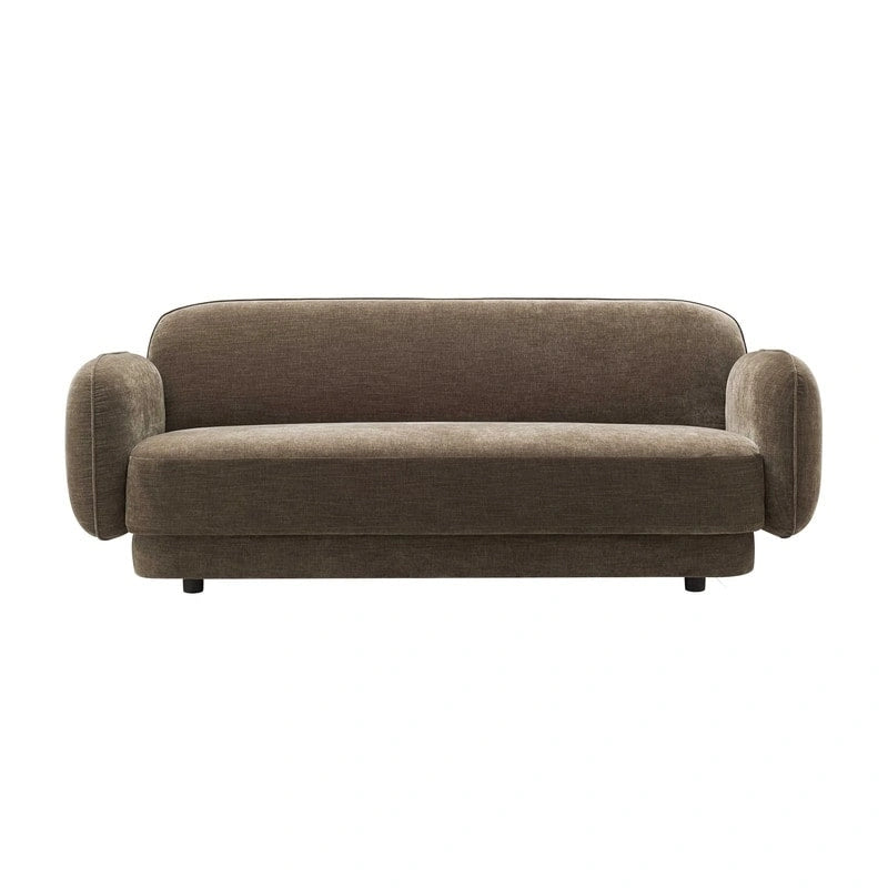 Canapé 3 places en velours texturé gris pierre / marron chocolat / bleu marine avec cadre en pin – 215,1 cm