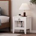 Table de chevet en similibois blanc/noir avec 1 tiroir et étagère ouverte – Simple