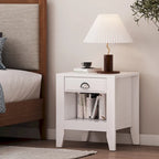 Table de chevet en similibois blanc/noir avec 1 tiroir et étagère ouverte – Simple