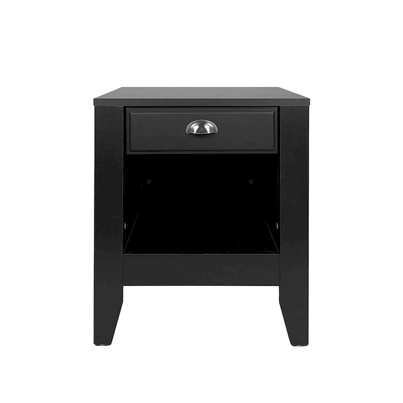 Table de chevet en similibois blanc/noir avec 1 tiroir et étagère ouverte – Simple