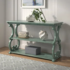 Table console en bois massif à volutes avec 2 étagères – Rouge Baie / Vert Sauge / Chêne / Noir Antique – 48"L