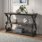 Table console en bois massif à volutes avec 2 étagères – Rouge Baie / Vert Sauge / Chêne / Noir Antique – 48"L