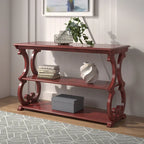 Table console en bois massif à volutes avec 2 étagères – Rouge Baie / Vert Sauge / Chêne / Noir Antique – 48"L