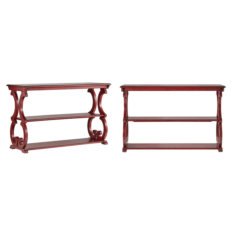 Table console en bois massif à volutes avec 2 étagères – Rouge Baie / Vert Sauge / Chêne / Noir Antique – 48"L