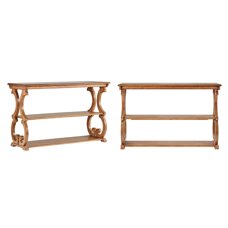 Table console en bois massif à volutes avec 2 étagères – Rouge Baie / Vert Sauge / Chêne / Noir Antique – 48"L