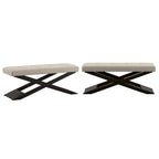 Banc capitonné en lin beige avec cadre en bois piétement en X espresso – Unité