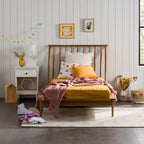 Lit à plateforme avec fuseaux et pieds fuselés en bois de pin massif Noyer / Caramel / Blanc / Chêne clair / Noir – Simple / Queen / King
