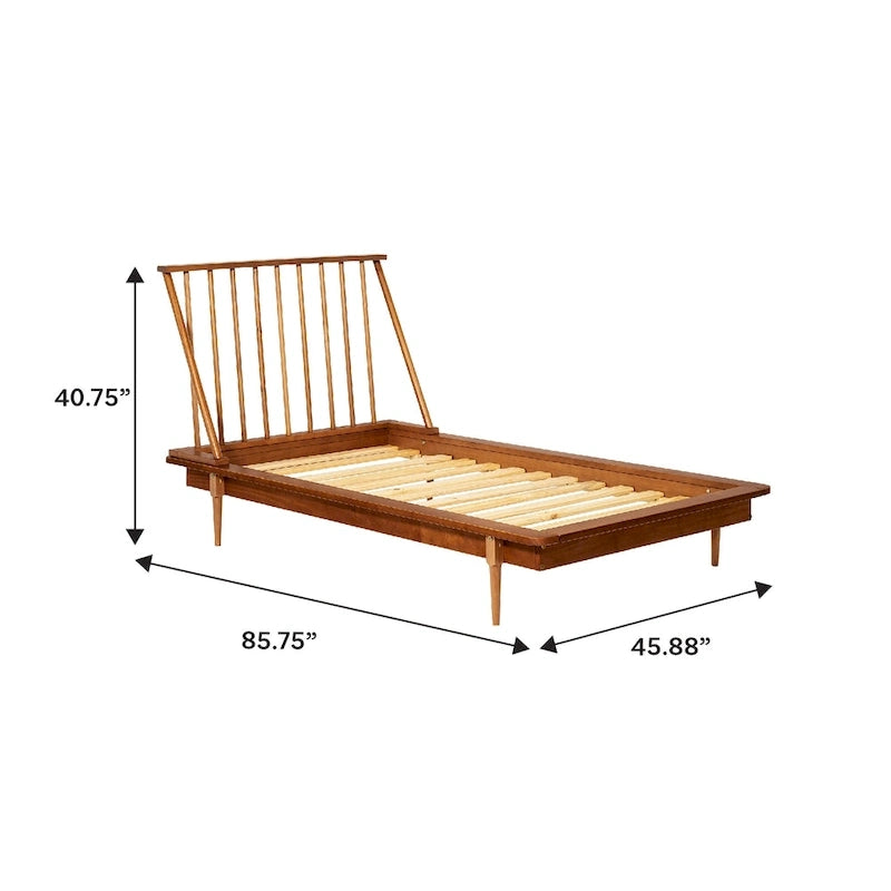 Lit à plateforme avec fuseaux et pieds fuselés en bois de pin massif Noyer / Caramel / Blanc / Chêne clair / Noir – Simple / Queen / King