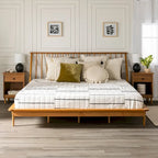 Lit à plateforme avec fuseaux et pieds fuselés en bois de pin massif Noyer / Caramel / Blanc / Chêne clair / Noir – Simple / Queen / King