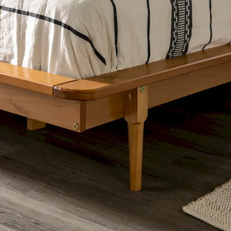 Lit à plateforme avec fuseaux et pieds fuselés en bois de pin massif Noyer / Caramel / Blanc / Chêne clair / Noir – Simple / Queen / King