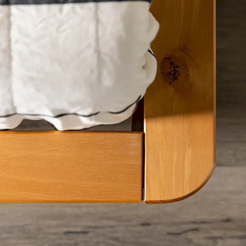 Lit à plateforme avec fuseaux et pieds fuselés en bois de pin massif Noyer / Caramel / Blanc / Chêne clair / Noir – Simple / Queen / King