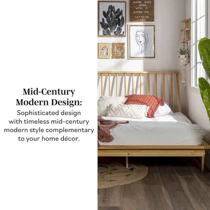 Lit à plateforme avec fuseaux et pieds fuselés en bois de pin massif Noyer / Caramel / Blanc / Chêne clair / Noir – Simple / Queen / King