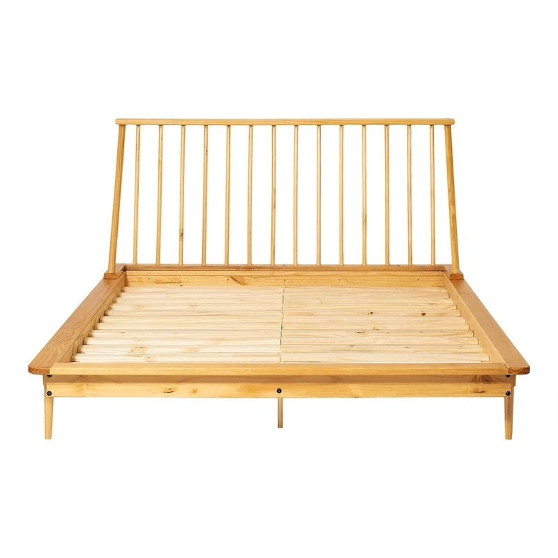 Lit à plateforme avec fuseaux et pieds fuselés en bois de pin massif Noyer / Caramel / Blanc / Chêne clair / Noir – Simple / Queen / King