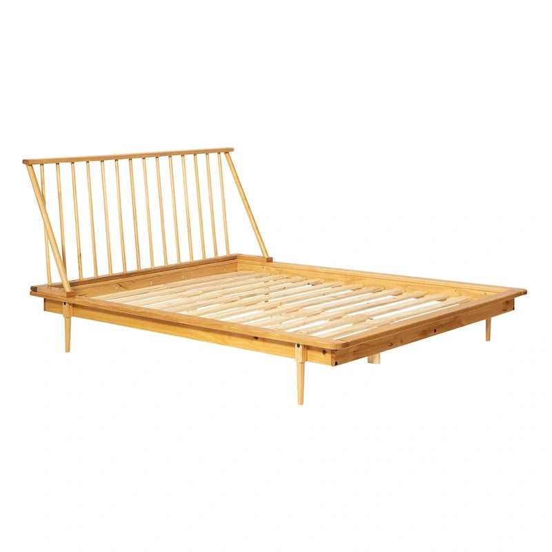 Lit à plateforme avec fuseaux et pieds fuselés en bois de pin massif Noyer / Caramel / Blanc / Chêne clair / Noir – Simple / Queen / King