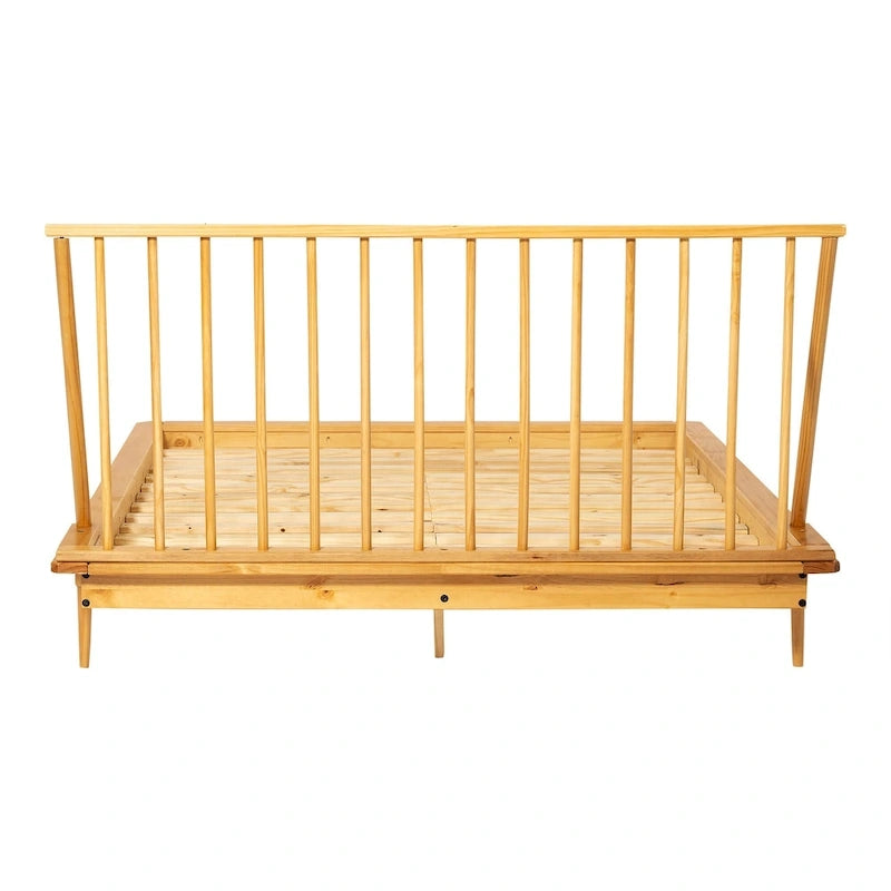 Lit à plateforme avec fuseaux et pieds fuselés en bois de pin massif Noyer / Caramel / Blanc / Chêne clair / Noir – Simple / Queen / King