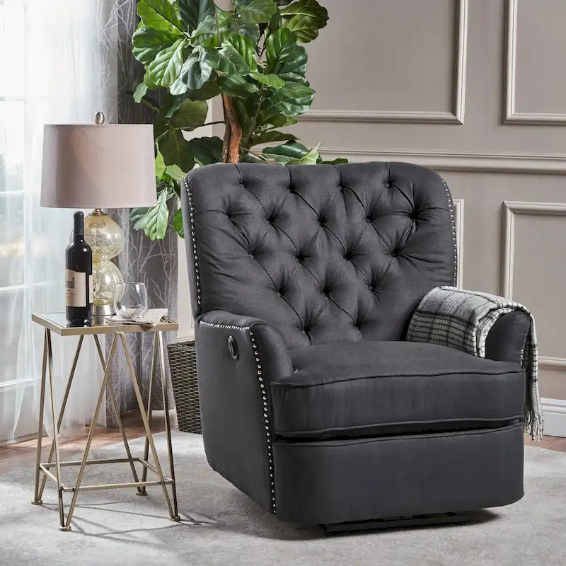 Fauteuil inclinable électrique en polyester gris clair / sarcelle foncé / anthracite foncé / café avec dossier capitonné et garniture cloutée – Simple
