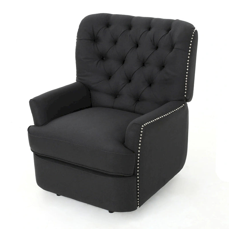 Fauteuil inclinable électrique en polyester gris clair / sarcelle foncé / anthracite foncé / café avec dossier capitonné et garniture cloutée – Simple