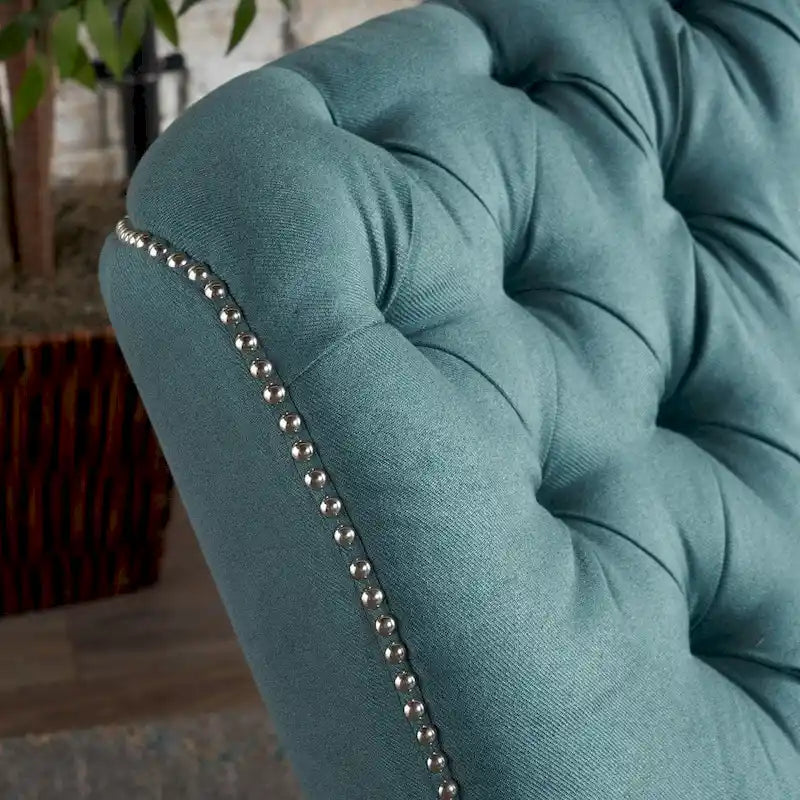 Fauteuil inclinable électrique en polyester gris clair / sarcelle foncé / anthracite foncé / café avec dossier capitonné et garniture cloutée – Simple