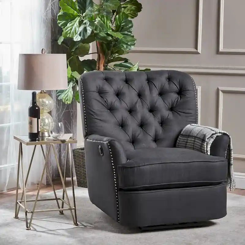 Fauteuil inclinable électrique en polyester gris clair / sarcelle foncé / anthracite foncé / café avec dossier capitonné et garniture cloutée – Simple