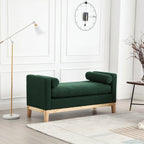 Banc 2 places rembourré en bouclette noir / gris clair / caramel / ivoire / vert avec cadre en bois cannelé et coussins latéraux